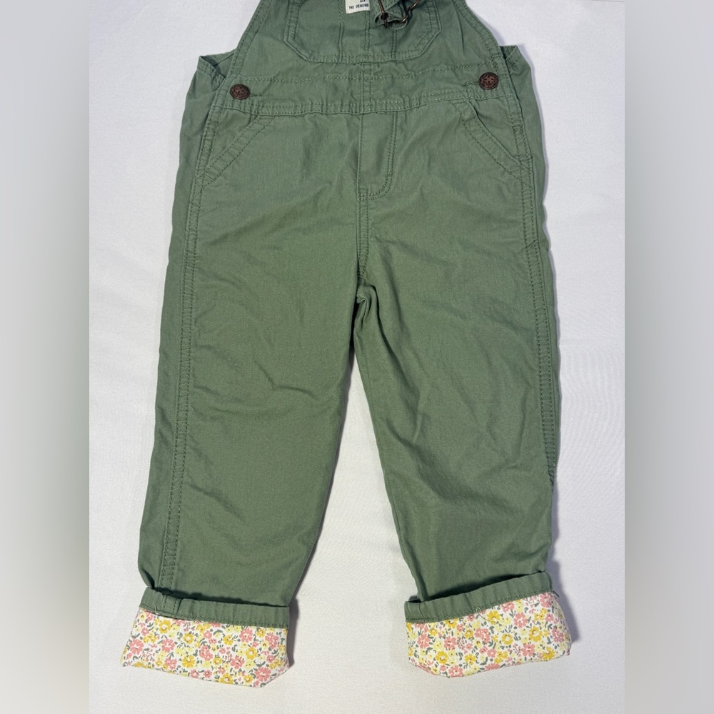 Oshkosh Floral Overalls Green Lightweight Canvas Pants Bottoms Girls 3T - Picture 4 of 13